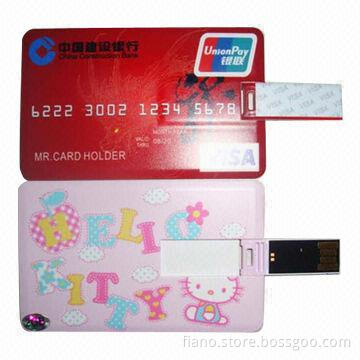 Promotional card style USB flash drive, measures 8.5 x 5.4cm